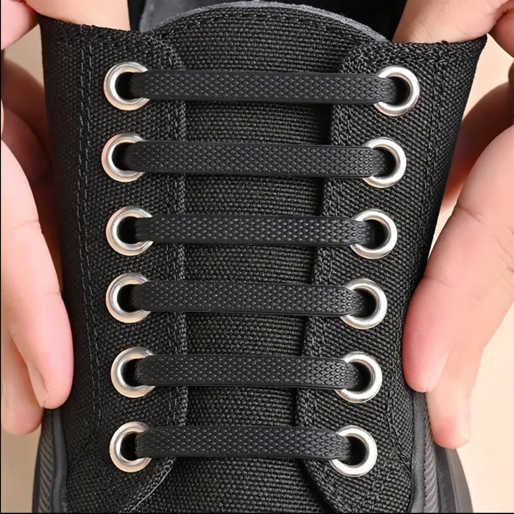 3️⃣3/25 Elastic Lazy Silicone Shoelaces (Black) (16pcs/set)
